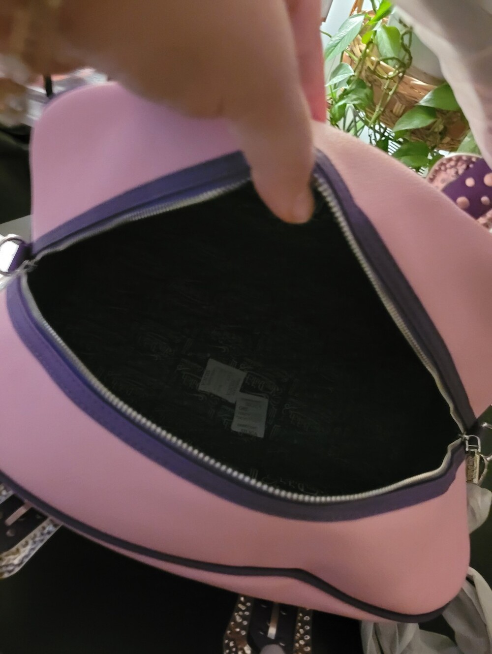Von Dutch Pink and Purple Duffle Bowler Bag with Studded Strap Accents - Picture 6 of 6